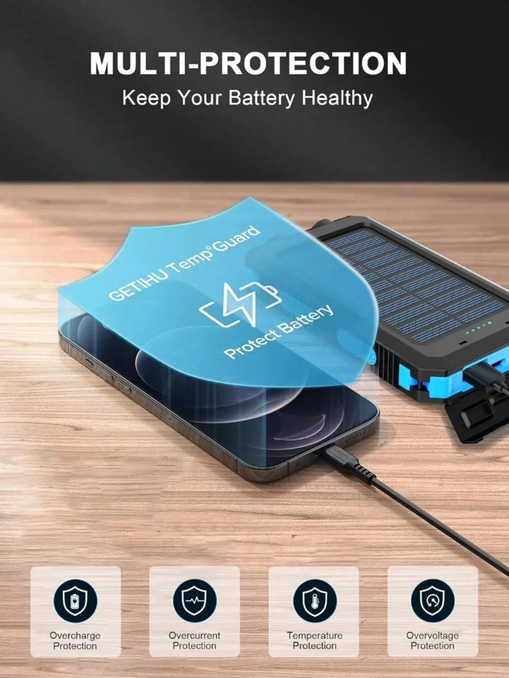 Solar Power Bank Charger, Flashlight, Compass- NEW